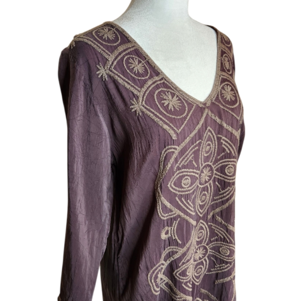 Johnny Was Cupra Rayon Embroidered V Neck Tunic Size Small - Picture 4 of 8